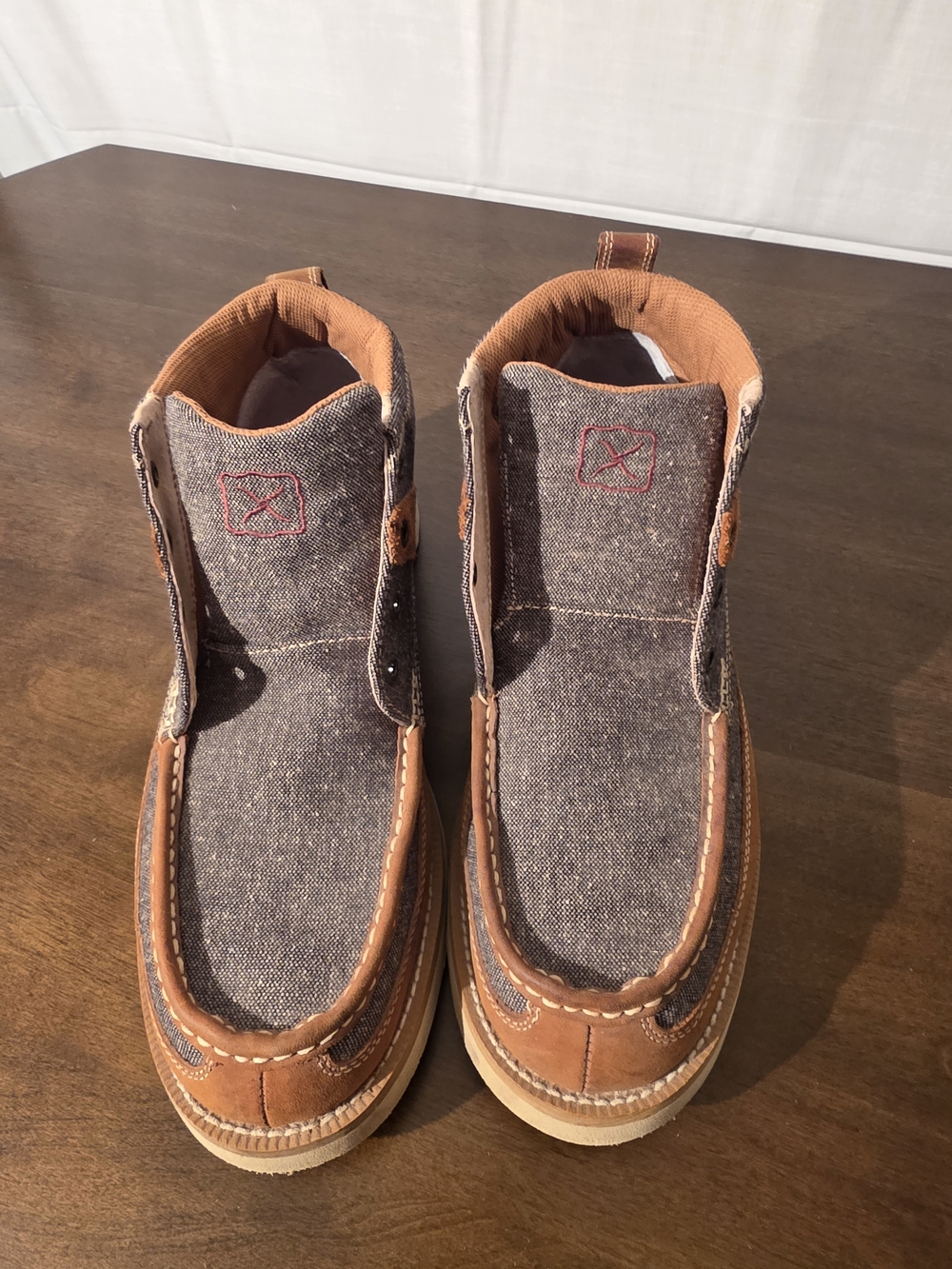Twisted X Eco-Friendly Brown Leather & Denim High-Top Shoes - Picture 5 of 12